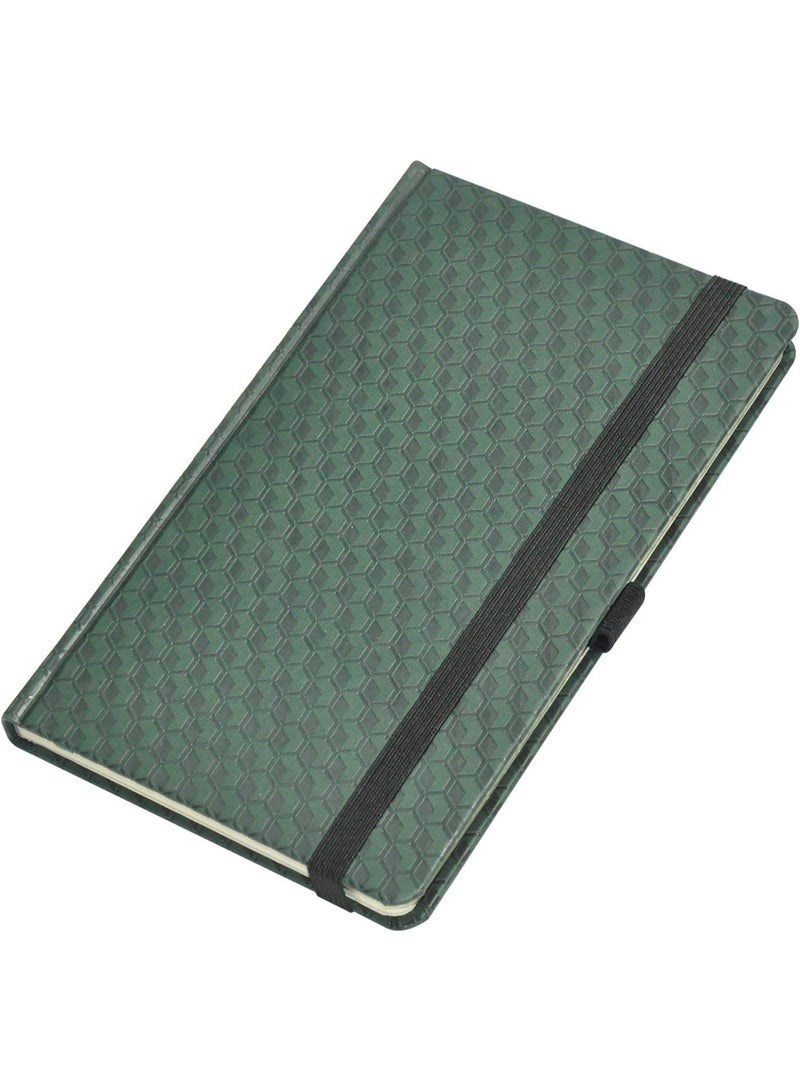 FIS Notebook With Elastic Band Italian PU Cover, Ivory Paper, Single Ruled, Green Color, 96 Sheets, Pen Holder With Gift Box, 13 x 21 cm Size - Image 1